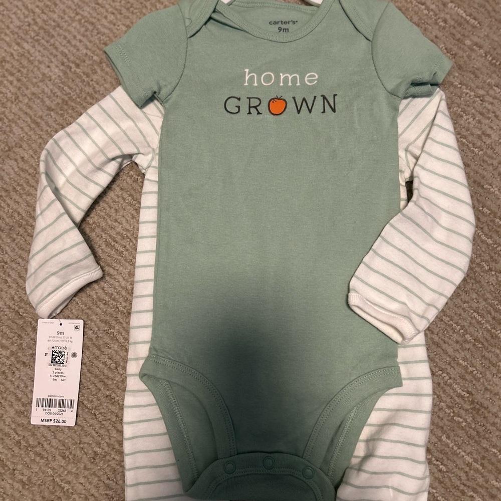 NWT! Carter's 3 pc Green and White Striped Set - Picture 3 of 4